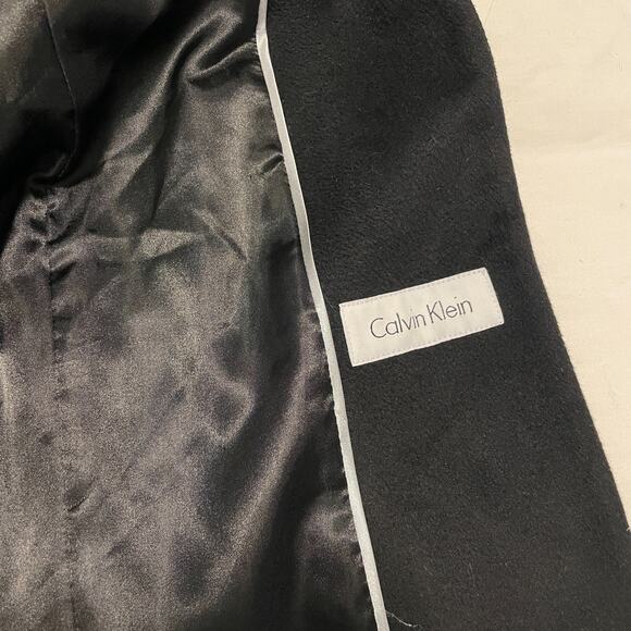 Calvin Klein Long Wool Black Overcoat Faux Fur Collar & Belt Women's Size 4 - Picture 7 of 7